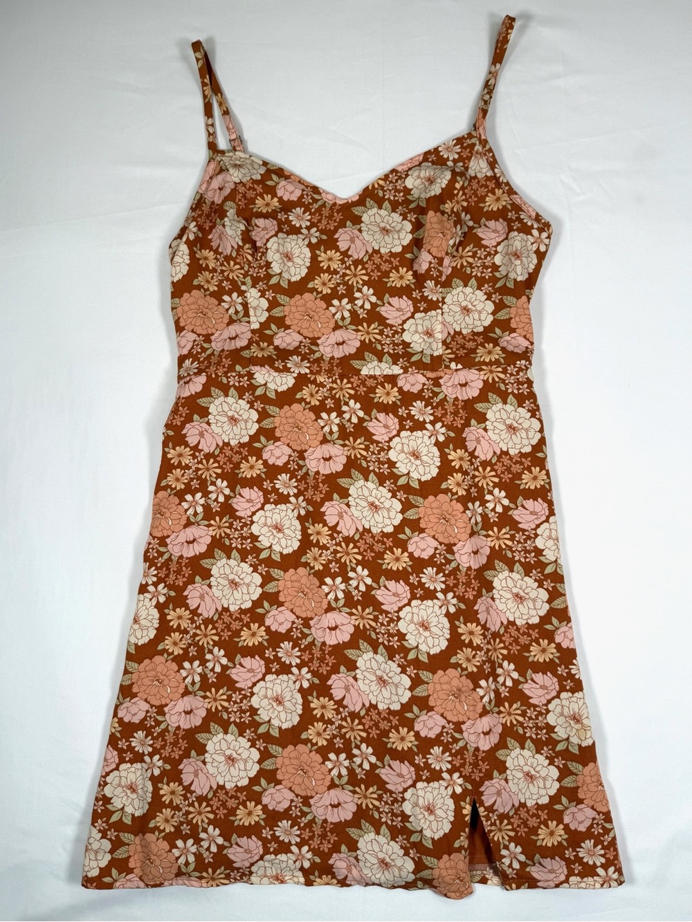 Hollister Brown Floral Mini Dress with Pink and Cream Flowers